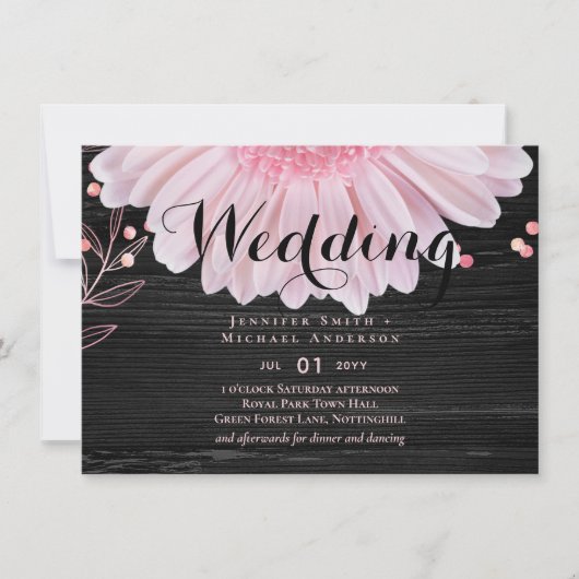 Moderne Black Pink Daisy Wedding (Vorderseite)