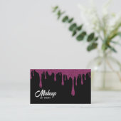 Moderne Black & Pink Glitter Drips QR Code Schmink Visitenkarte (Stehend Vorderseite)