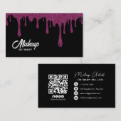 Moderne Black & Pink Glitter Drips QR Code Schmink Visitenkarte (Vorne/Hinten)