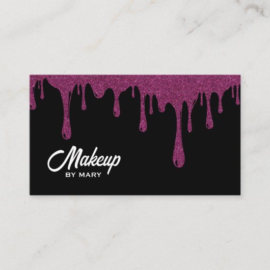 Moderne Black & Pink Glitter Drips QR Code Schmink Visitenkarte (Vorderseite)