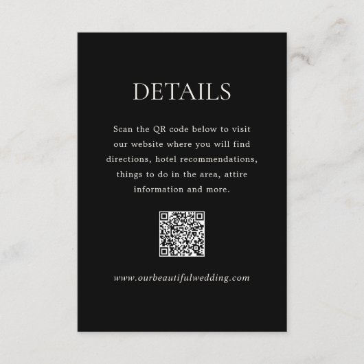 Moderne Black QR Code Elegante Hochzeit Begleitkarte (Vorderseite)