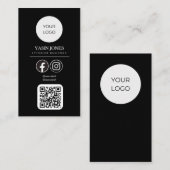Moderne Black QR Code Social Media Business Card Telefonnummerkarte (Vorne/Hinten)