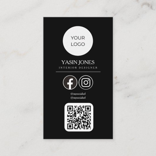Moderne Black QR Code Social Media Business Card Telefonnummerkarte (Vorderseite)