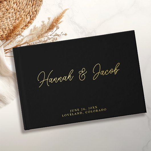 Moderne Black Real Gold Foil Hochzeit Gästebuch