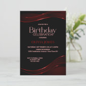 Moderne Black Red Birthday Party Einladung (Stehend Vorderseite)