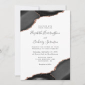 Moderne Black Rose Gold Agate Corners Wedding Einladung (Vorderseite)