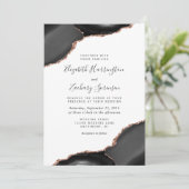 Moderne Black Rose Gold Agate Corners Wedding Einladung (Stehend Vorderseite)