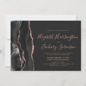 Moderne Black Rose Gold Agate Dark Wedding Einladung (Vorderseite)