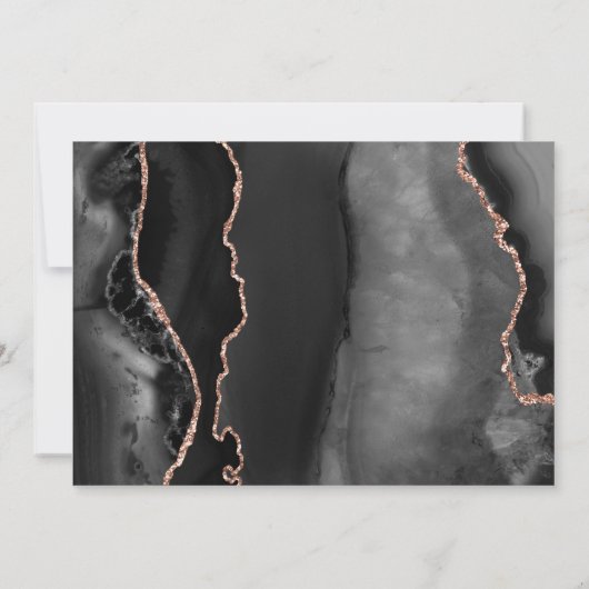 Moderne Black Rose Gold Agate Hochzeitseinladung Einladung (Rückseite)