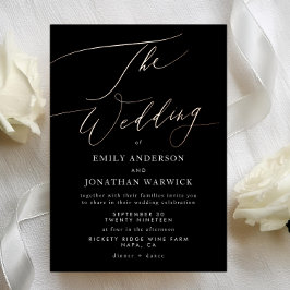 Moderne Black Rose Gold Calligraphy Wedding Folieneinladung