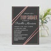 Moderne Black Rose Gold Chic Linear Baby Dusche Einladung (Stehend Vorderseite)