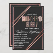 Moderne Black Rose Gold Chic Linear Brunch Bubbly Einladung (Vorne/Hinten)