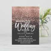 Moderne Black Rose Gold Glitzer Confetti Wedding Einladung (Stehend Vorderseite)