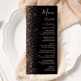 Moderne Black Rose Gold Glitzer Edge Wedding Menükarte