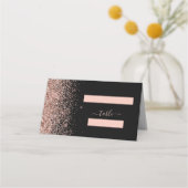 Moderne Black Rose Gold Glitzer Edge Wedding Platzkarte (Vorderseite)