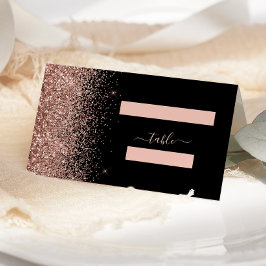 Moderne Black Rose Gold Glitzer Edge Wedding Platzkarte