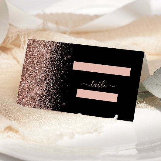 Moderne Black Rose Gold Glitzer Edge Wedding Platzkarte