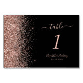 Moderne Black Rose Gold Glitzer Edge Wedding Tischnummer (Rückseite)