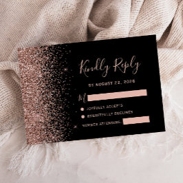 Moderne Black Rose Gold Imitats Glitzer Edge RSVP Karte