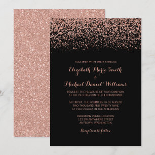 Moderne Black Rose Gold Imitats Glitzer Hochzeit Einladung