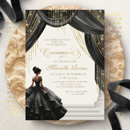 Moderne Black Royal Messe Quinceanera Einladung