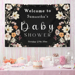 Moderne Black Rustic Boho Wildblume Babydusche Banner
