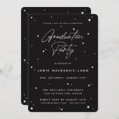 Moderne Black Script and Stars Graduation Party Einladung (Vorne/Hinten)
