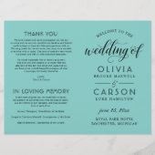 Moderne Black Script Aqua Blue Weddingprogramme (Vorderseite)