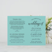 Moderne Black Script Aqua Blue Weddingprogramme (Stehend Vorderseite)
