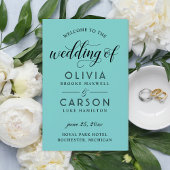 Moderne Black Script Aqua Blue Weddingprogramme