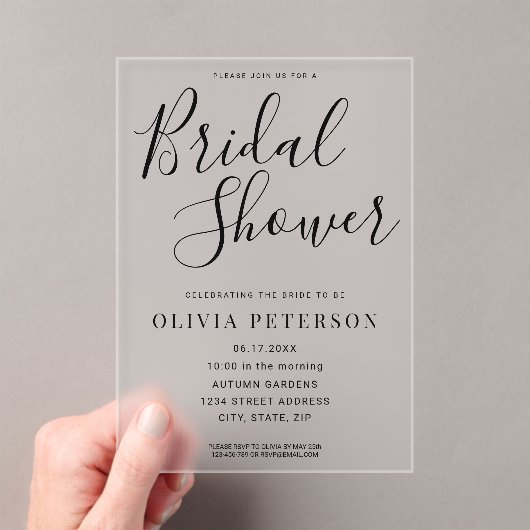 Moderne Black Script Bridal Dusche Einladung (Insitu (Handheld))