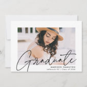 Moderne Black Script Foto Graduation Party Einladung (Vorderseite)