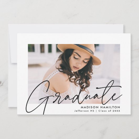 Moderne Black Script Foto Graduation Party Einladung (Vorderseite)