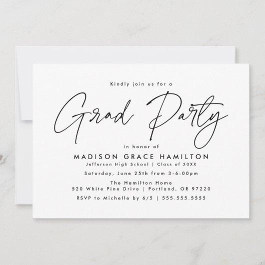 Moderne Black Script Graduation Party Einladung (Vorderseite)