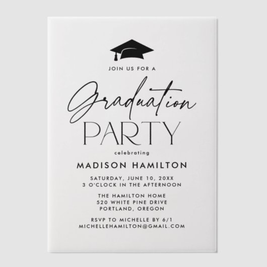 Moderne Black Script Graduation Party Pergament Einladungen (Vorderseite)