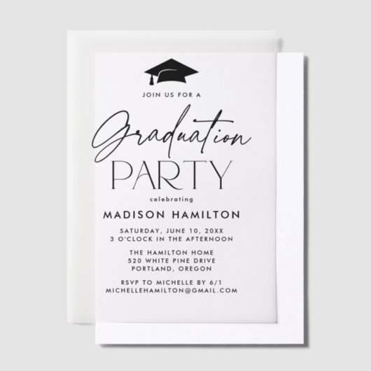 Moderne Black Script Graduation Party Pergament Einladungen (Versetzt)