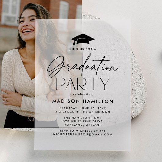 Moderne Black Script Graduation Party Pergament Einladungen