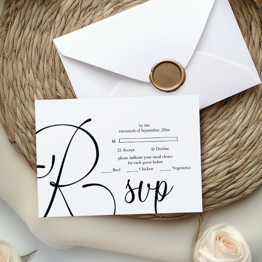 Moderne Black Script Hochzeit RSVP Karte