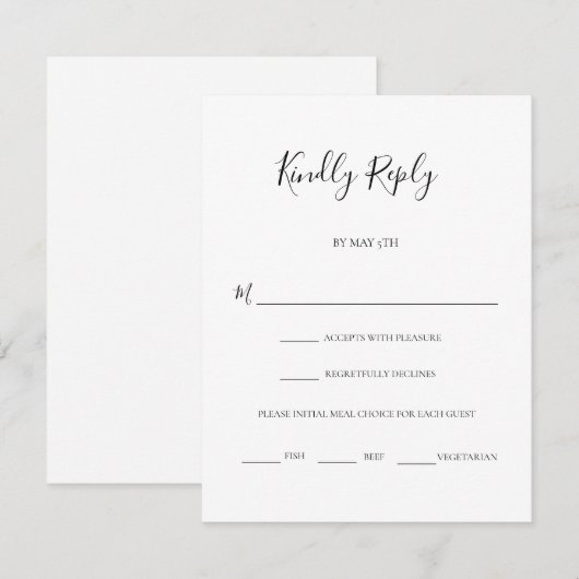Moderne Black Script-Meal-Hochzeit RSVP Karte (Vorne/Hinten)