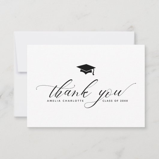 Moderne Black Script Typografy Graduation Party Dankeskarte (Vorderseite)