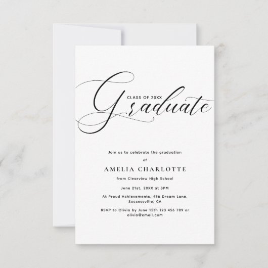 Moderne Black Script Typografy Graduation Party Einladung (Vorderseite)