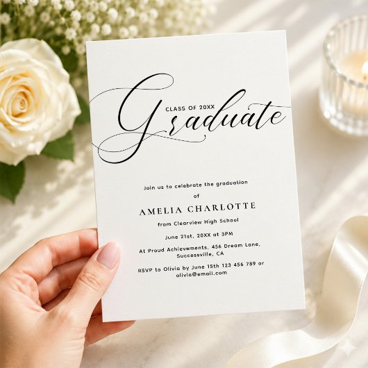 Moderne Black Script Typografy Graduation Party Einladung