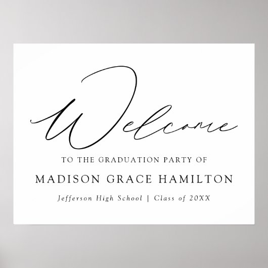 Moderne Black Script Welcome Graduation Party Poster (Vorne)