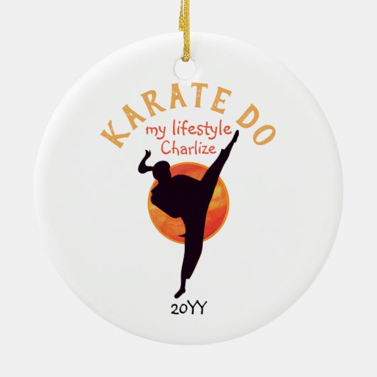 Moderne Black Silhouette Martial Arts Japan Karate Keramik Ornament (Hinten)
