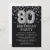 Moderne Black & Silver 80. Überraschung Geburtstag Einladung (Vorderseite)