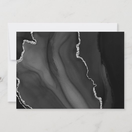 Moderne Black Silver Agate Hochzeit Einladung (Rückseite)