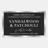 Moderne Black Silver Elegant Jar Packaging Candle Rechteckiger Aufkleber (Vorderseite)