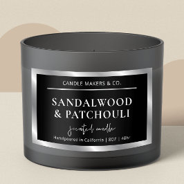 Moderne Black Silver Elegant Jar Packaging Candle Rechteckiger Aufkleber