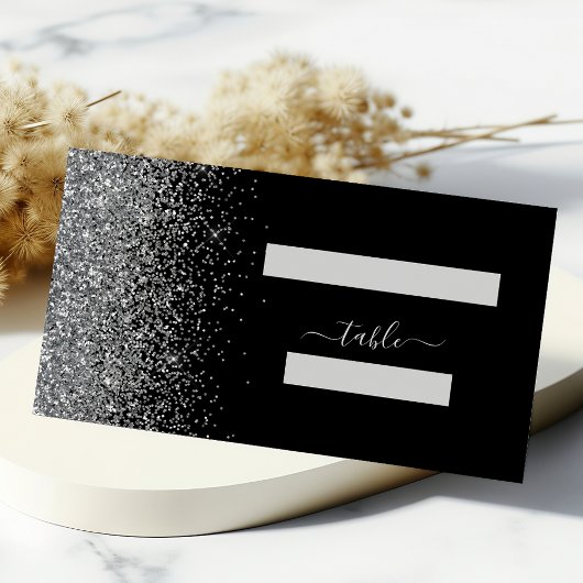 Moderne Black Silver Glitzer Edge Wedding Platzkarte