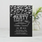 Moderne Black Silver Glitzer GRADUATION Party Invi Einladung (Stehend Vorderseite)